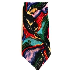 J. Garcia green and red artsy print silk men's tie